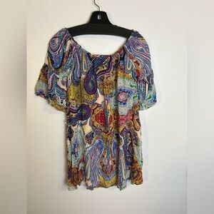 Umgee Usa Paisley Off-Shoulder Women's Top Blouse Boho Size M Flare Beach Resort